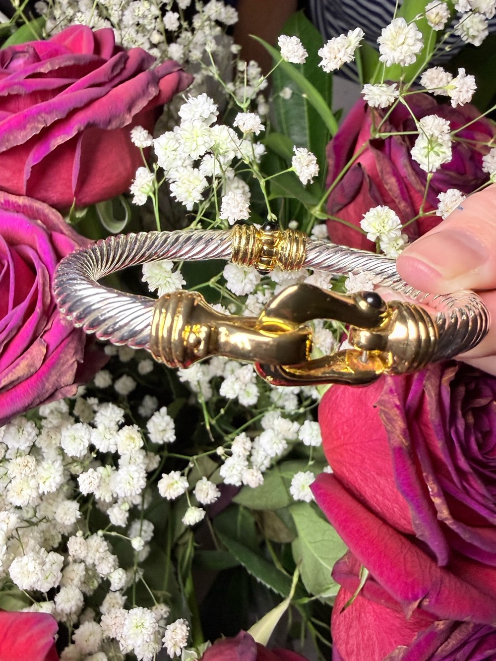 Ansley Bangle Electric Picks Two-Tone Twisted Cable Bracelet with Gold Hook